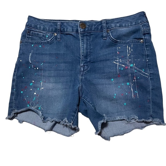 Seven7 Pollock Paint Splatter Frayed Hem Weekend Jean Shorts - Sz 10 - Picture 1 of 13